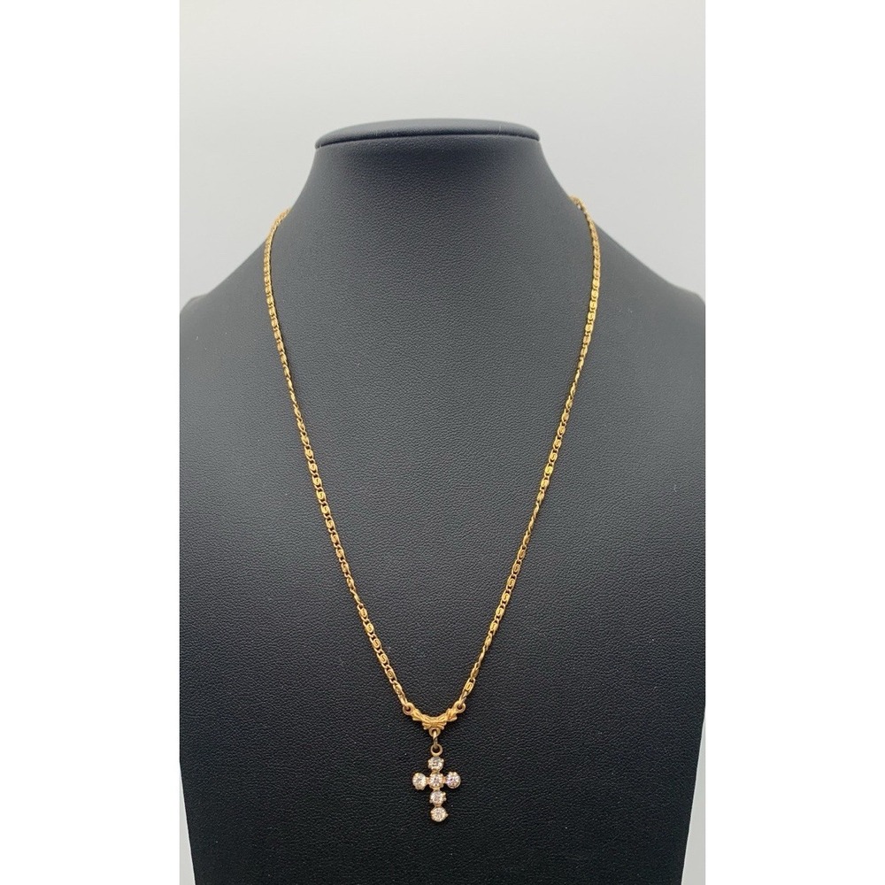 Vintage 1928 Brand Snail S Chain Link Necklace With A Dainty Rhinestone Cross 16